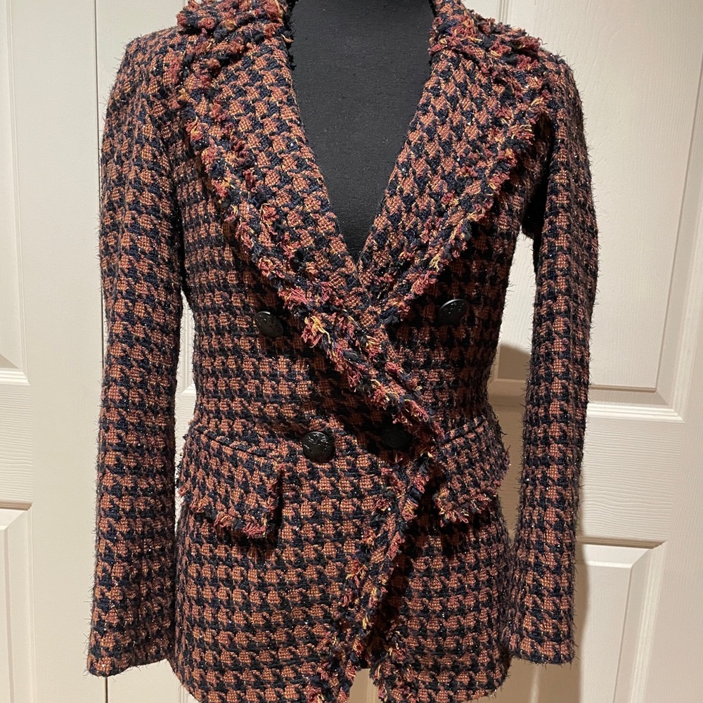 VERONICA BEARD BLACK & BROWN TWEED BLAZER